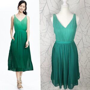Banana Republic Green Ombre Accordion Pleated Midi Dress